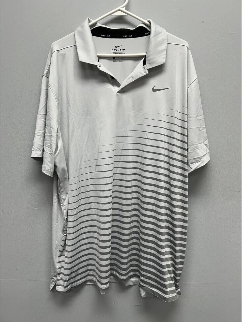 Nike Dri-FIT Golf Polo Shirt White with Gray Gradient Stripes